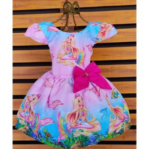 Vestido Luxo Temático Infantil Festa Barbie Sereia